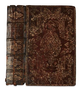 BINDING.  Plutarch. Morals.  Vol. 1 (of 5) only.  1684.  In broken contemporary Oxford(?) morocco cottage-roof binding.